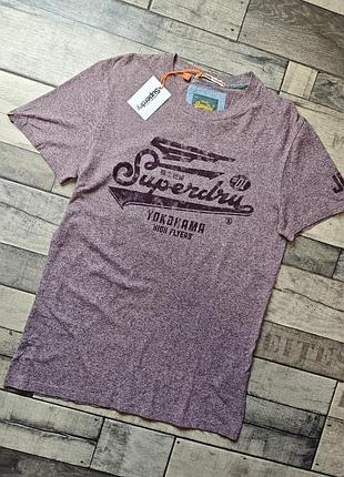 Мужская  хлопковая бордовая меланжевая футболка бренда superdry размер s