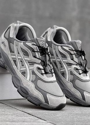 Мужские кроссовки asics gel nyc серые повседневные стильные термо кроссы кожа замша на зиму асикс гель нюк