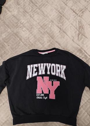 Жіночий світшот new york чорний з рожевим принтом