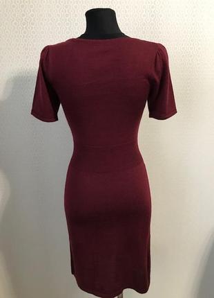 Полушерстяное бордово-коричневое вязанное платье с жабо, дания, размер xs-s4 фото