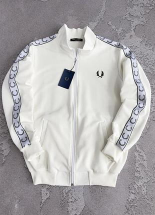 Fred perry молочна (біла) кофта на замку з лампасом на весна - осінь s / m / l / xl / xxl