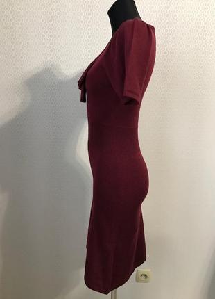 Полушерстяное бордово-коричневое вязанное платье с жабо, дания, размер xs-s3 фото