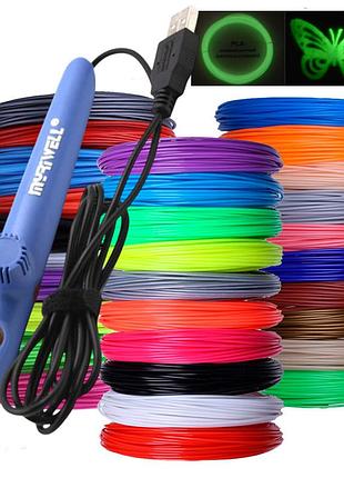 3d ручка myriwell rp-200a с комплектом pla пластика 30 цветов 300 метров синий