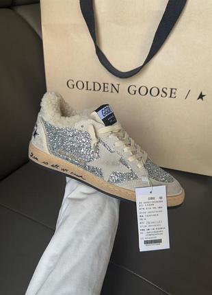 Кросівки жіночі golden goose замша з хутром, сріблясті