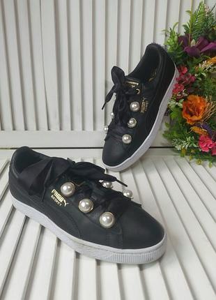 Кроссовки кеды черные натуральная кожа от  puma basket bling в 39р