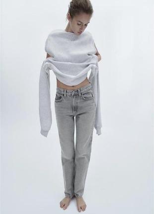 Джинси прямі довгі труби світло сірі zara straight fit high waist нова колекція zara 34