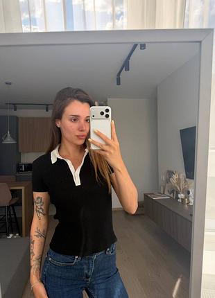 Жіноче поло zara чорне з коротким рукавом