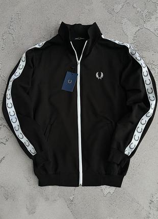 Демісезонна чорна кофта fred perry з лампасом олімпійка black весна / осінь s / m / l / xl / xxl