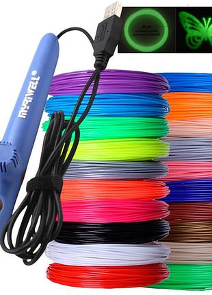3d ручка myriwell rp-200a usb с комплектом pla пластика 25 цветов 250 метров синий