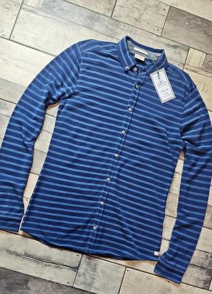 Мужская синяя рубашка в горизонтальную полоску  scotch & soda размер s,м