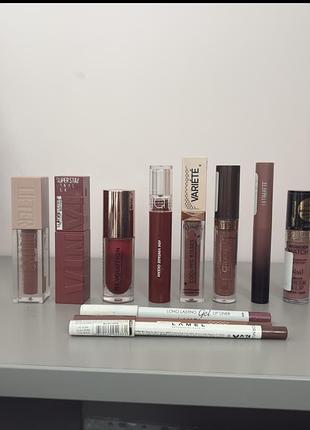 Лот продуктів для губ (maybelline, eveline, rom&nd, revolution, lamel)