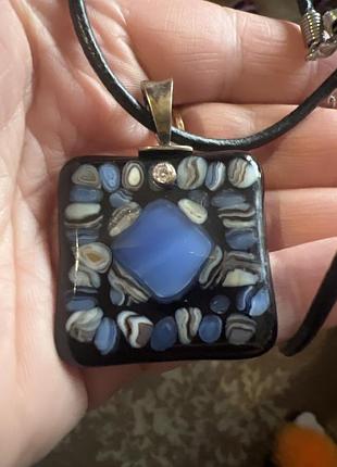 Кулон для жінок murano glass, чорний, синій, з муранського скла