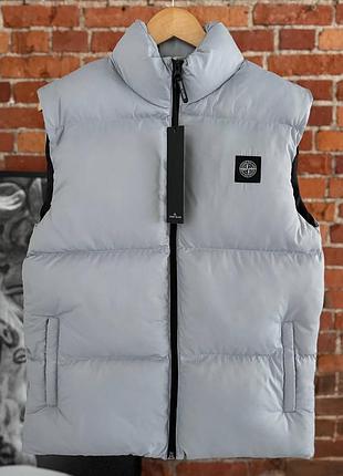 Жилет stone island серый и изумрудный