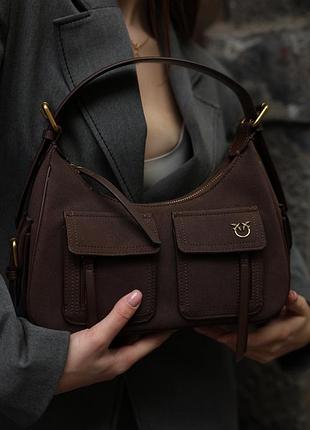Сумка pinko suede cargo shoulder bag brown/gold