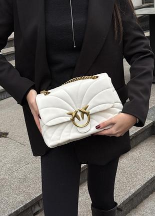 Сумка pinko big love bag puff butterfly quilt white/gold