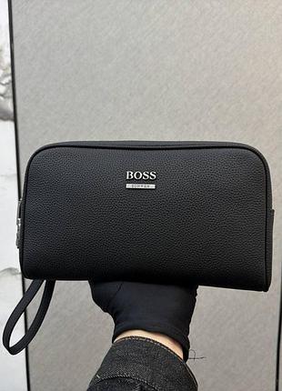 Клатч чоловічий hugo boss чорний шкіряний