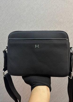 Крос-боді чоловіча hermes чорна шкіряна