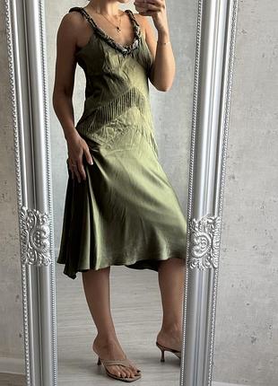 Сукня з натурального шовку 100% silk в гарному оливковому кольорі
