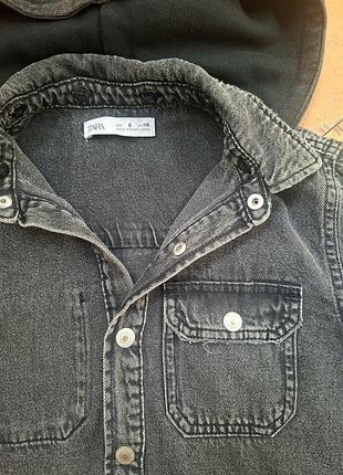 Сорочка для хлопчика zara джинсова з капюшоном сіра