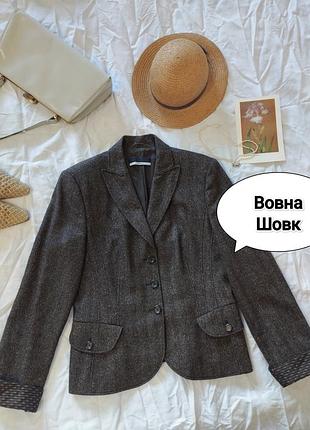 Твідовий вовняний жакет orwell з шовком, р. (40), приталений піджак в ялинку
