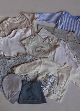 Бодики, распашонки и 2 шапочки пакетом 0 - 3 месяцев мальчику. хлопок.