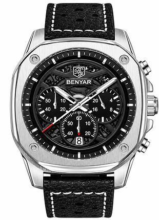 Мужские наручные часы benyar by-5222 black-silver в классическом стиле с серебристым корпусом