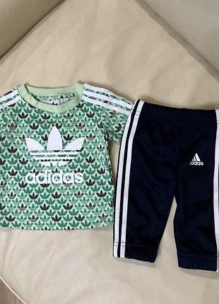 Adidas original 0-3 міс ріст 62 на хлопчика стан нового б/б футболка + штани тонкі  дов 30.5, крок 16, пояс 19