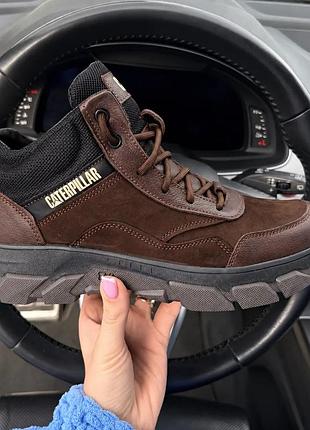Мужские зимние кожаные кроссовки ботинки caterpillar brown ranger