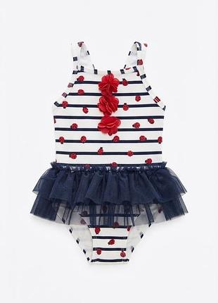 Детский слитный купальник mothercare / сдельный купальник для девочки в полоску с божьими коровками