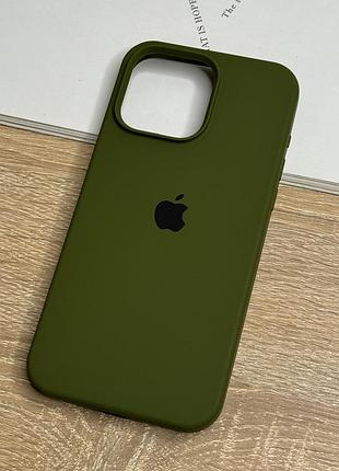 Силіконовий чохол на iphone 15 pro max, протиударний з мікрофіброю, темний зелений (army green)
