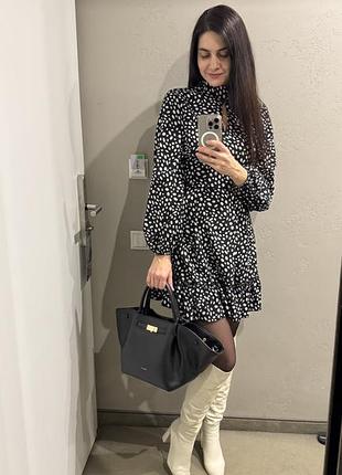 Жіноча коротка сукня tessdress чорна з білим принтом горошинка , розмір s