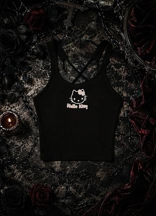 Топ жіночий hello kitty чорний з принтом