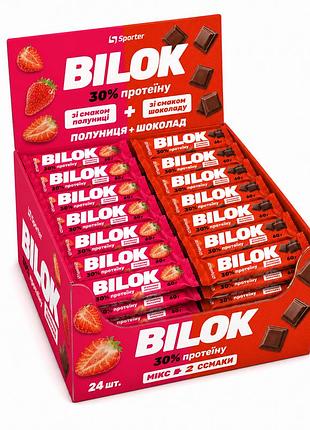 Блок протеїнових батончиків sporter bilok 30% протеїну — 24 шт 60 г мікс із 2 смаків (3244601)
