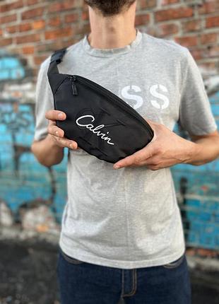 Поясна сумка calvin klein 34×14 см з вишитим логотипом, чорна бананка унісекс oxford 1000d