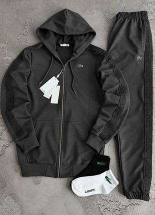 Мужской спортивный костюм lacoste графитовый/ темно серый демисезон s / m / l / xl / xxl