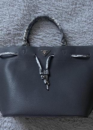 Сумка шопер жіноча prada сіра 2