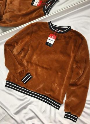 Новый коричневый плюшевый свитер свитшот размер с4 фото