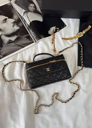Жіноча люкс сумка ch@\\nel vanity case black/gold