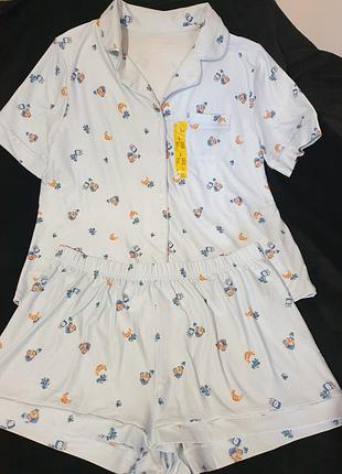 Піжама жіноча блакитна з круасанам l/xl