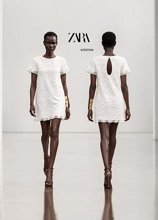 Zara біло — снігове плаття міні з квітковою аплікацією