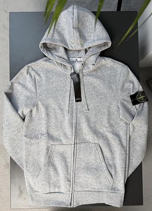Чоловіче худі stone island на блискавці, бавовна, сіре