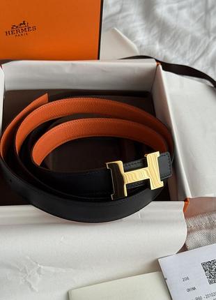 Шкіряний двосторонній ремінь hermes 9