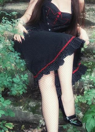 Сукня міді жіноча hell bunny gothabilly чорна в горох