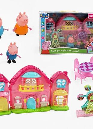 Ігровий набір yangguang toys factory свинка пеппа будиночок, 4 фігурки героїв, підсвічування, звук, рухомі дверцята, муляж гойдалк