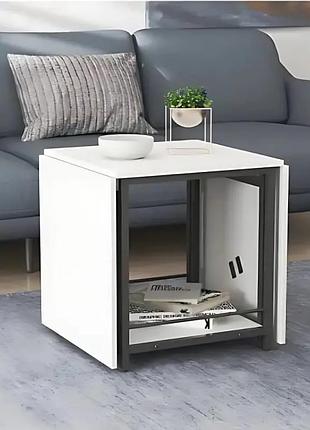 Стол журнальный трансформер куб комбо ferrum-decor 540x532x500 черный металл дсп белое 16 мм (frd-105150)