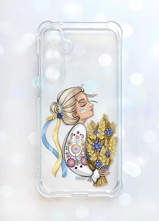 Чехол с утолщенными углами на samsung galaxy s26 украинка с колосками (принт 173)