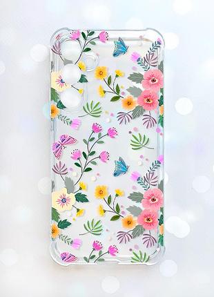 Чехол с утолщенными углами на samsung galaxy s26 цветочный фон (принт 369)