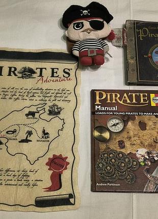 Набор детский игровой - пираты - 2 книги, мягкая игрушка + картина острова сокровищ -pirates