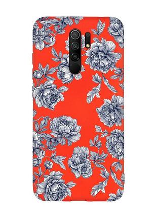 Матовый красный чехол на xiaomi redmi note 8 pro ночные цветы (принт 432)