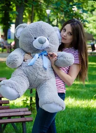 Великий плюшевий ведмедик сірий "томмі" 100 см, великий м'який плюшевий ведмідь 1 м